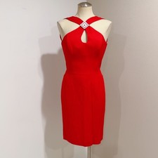 Rare Vintage 1980s Lillie Rubin Red Rhinestone Cross-Neck Sheath Dress Size 6