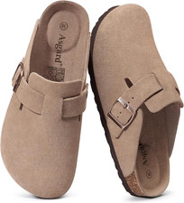 Genuine Suede Clogs for Women Men with Comfortable Cork Footbed