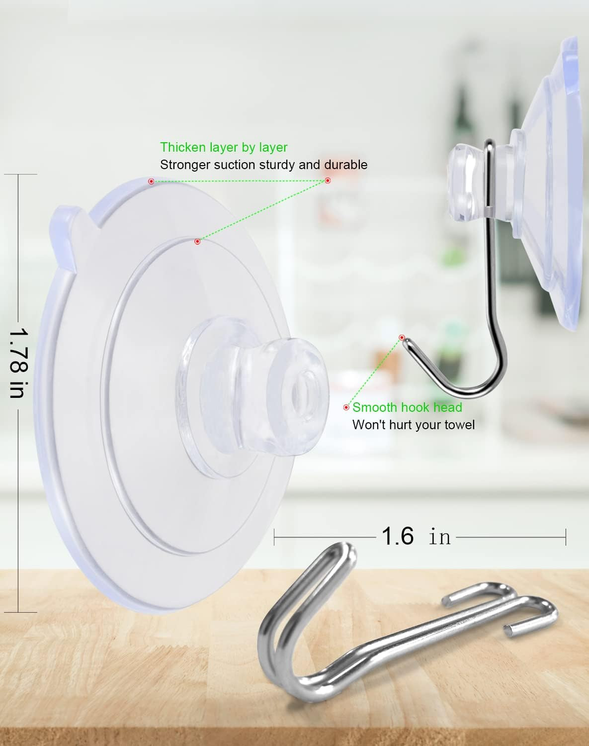 Suction Cup Hooks, Transparent PVC Removable Reusable, for Glass Windows, Mir...