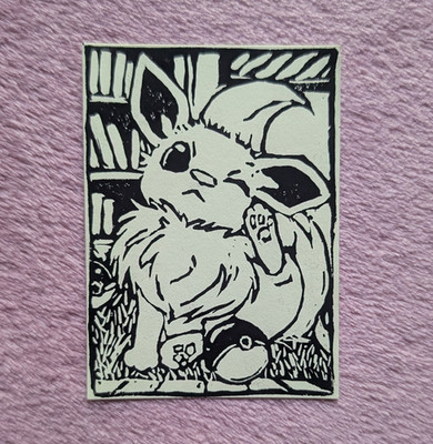 ACEO Linocut print - Eevee - 2.5x3.5
