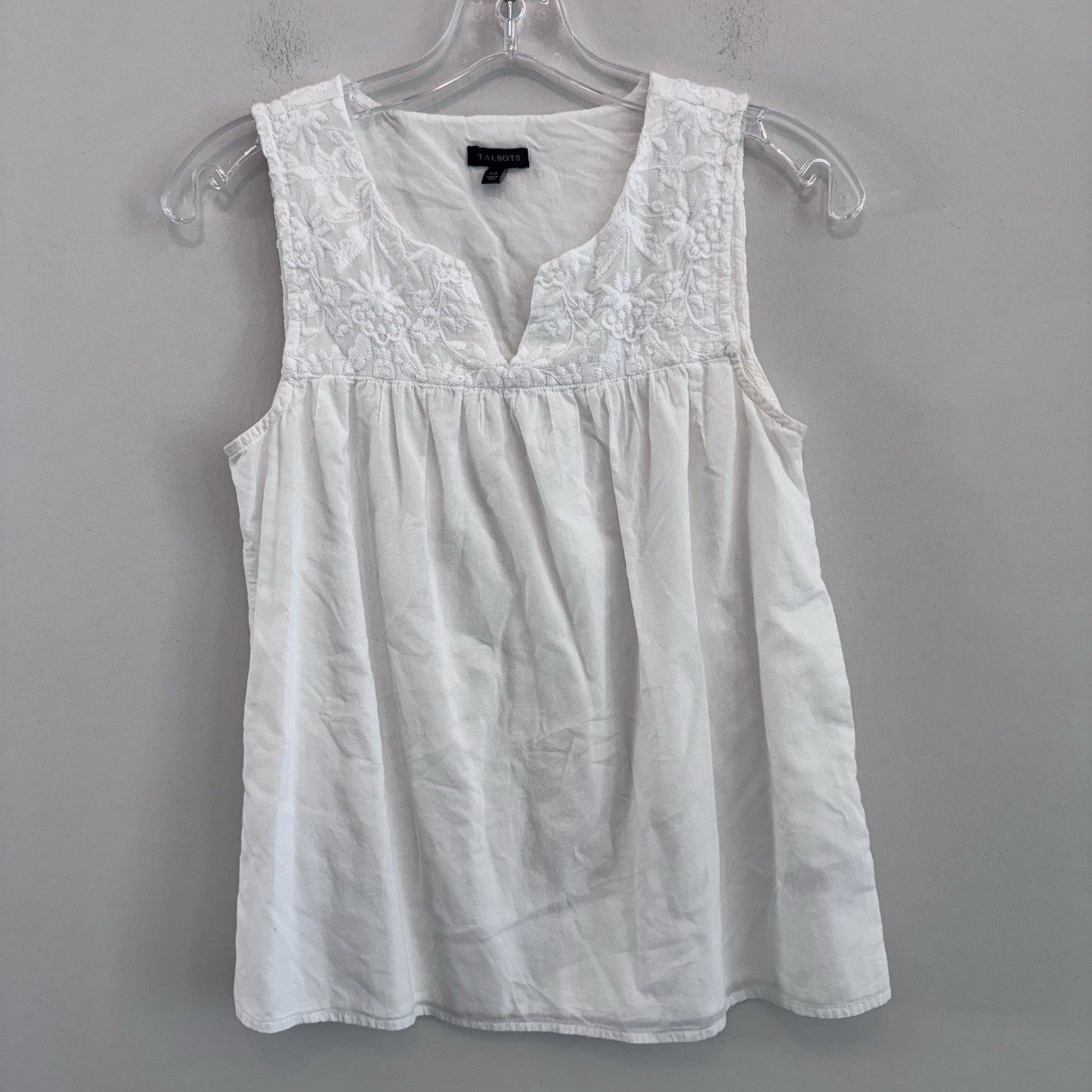 Talbots XS White Embroidered Sleeveless Cotton Boho Peasant Top
