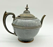 Primitive Antique Country Enamel Granite Ware Sponge Decorated Teapot