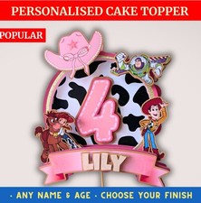Personalised Toy Story Inspired 3D 2D Cake Topper Name Age Cowgirl Birthday Pink