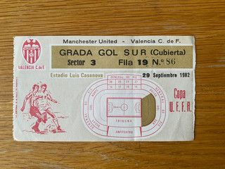 Ticket : Valencia v Manchester United 29 September 1982 UEFA Cup. RARE