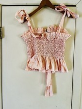 Womans Cotton Coquette Frilly Feminine Pink Boho Festival Crop Tank S