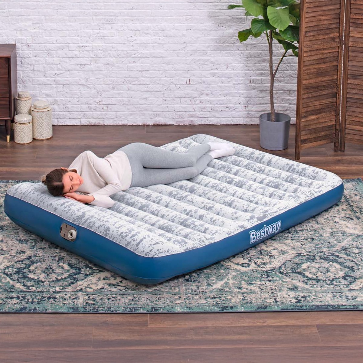 Bestway TriTech Fashion Flocked Queen Airbed with Integrated Pump