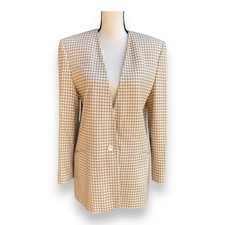 JH Collectibles Vintage Houndstooth Blazer Tan Cream Wool Blend Made in USA 8