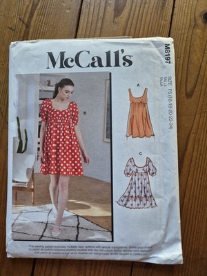 Schnittmuster McCall's M8197 Babydoll Kleid Damen  Größe 16-24  42-44 Neu OVP