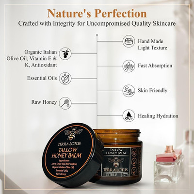 - Organic Grass-Fed Beef Tallow Balm with Raw Honey - Moisturizing Cream for ...