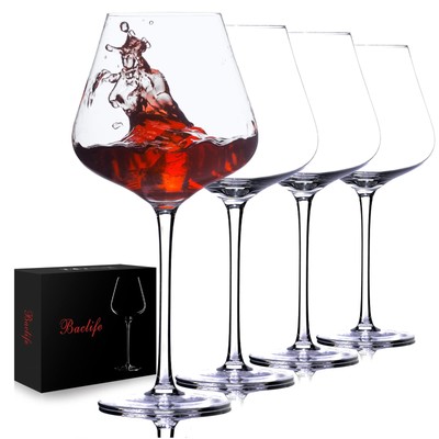Hand Blown Red Wine Glasses Set of 4   23 oz Burgundy Wine Glasses With Long ...