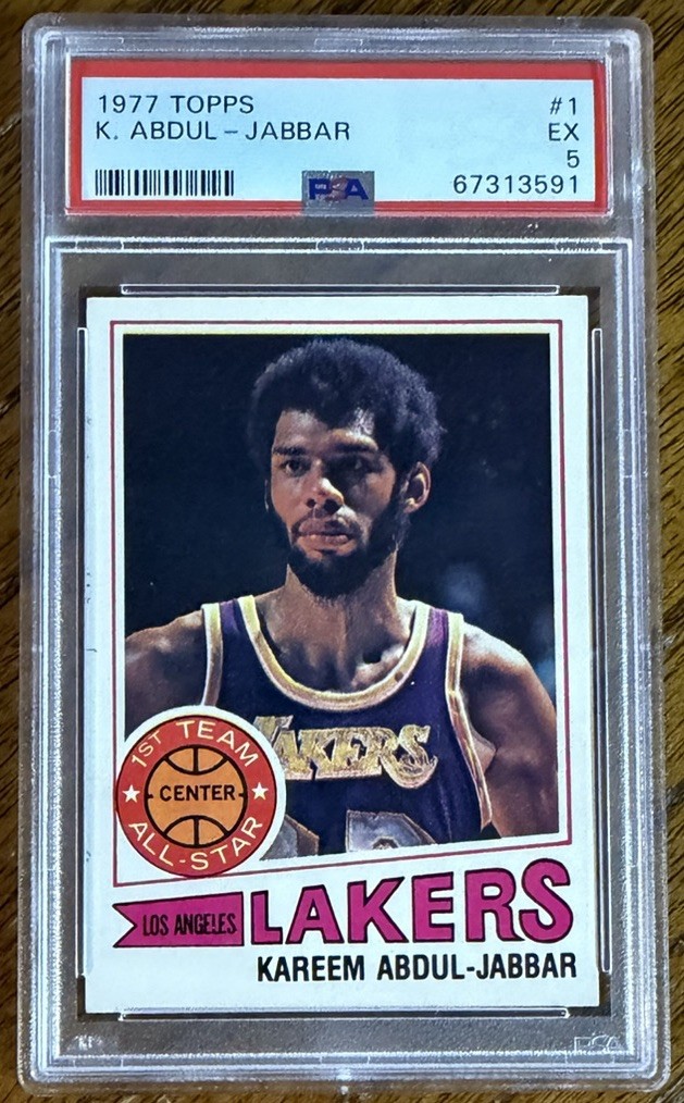 1977-78 TOPPS KAREEM ABDUL-JABBAR BASKETBALL CARD #1 GRADED PSA 5