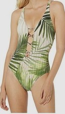 NWOT Vince Camuto Pink Palm SZ 6 Halter Plunge One-Piece Swimsuit 99071