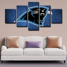 NFL Football Carolina Panthers Team Logo Sports 5 Piece Panel Canvas Wall Art