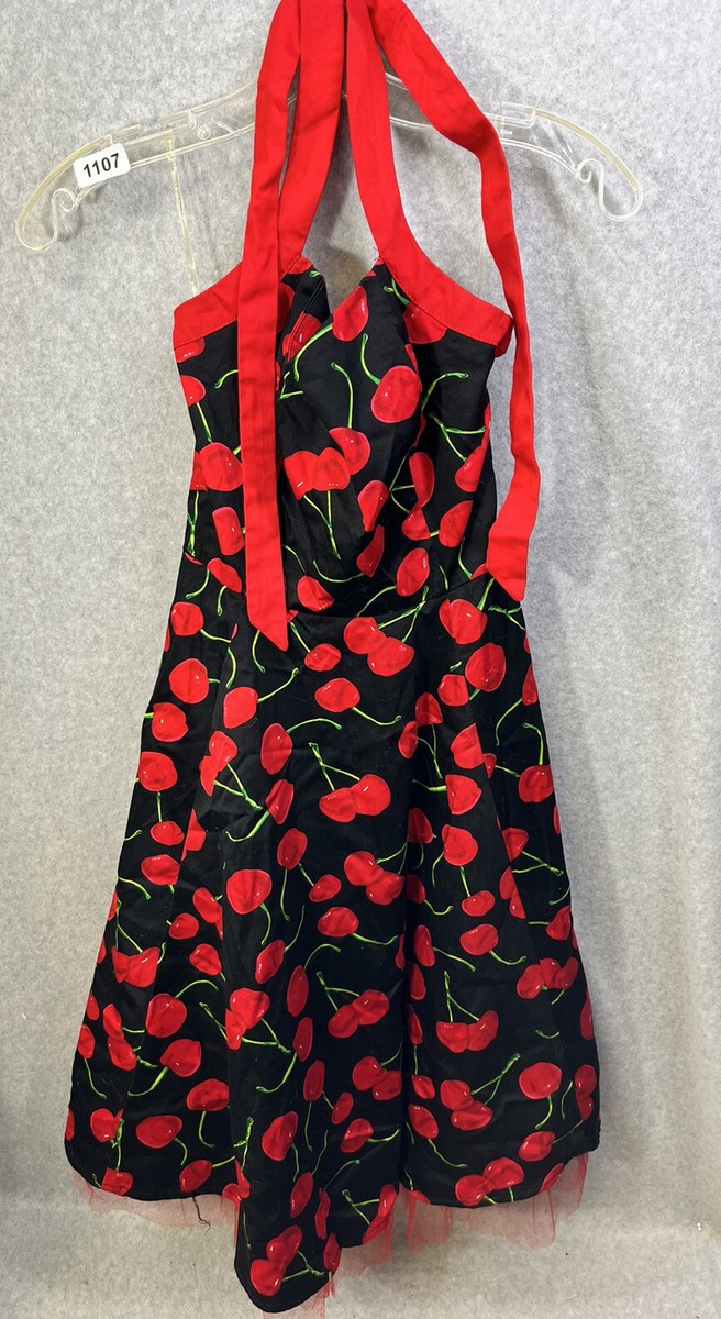 H & R ALine Halter Dress Womens Sz 4 Black Red Cherry Midi Tags | eBay