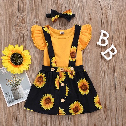 Newborn Baby Girl Clothes Sunflower Romper Bodysuit Tops Shorts Headband Outfits - Picture 5 of 20