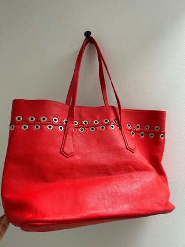 SONIA RYKIEL Red Leather Silver Eyelet Large Tote Shopper Top Handle Bag - Picture 5 of 18