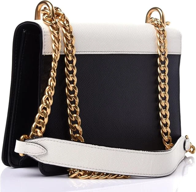 Auténtico bolso bandolera Prada Bianco blanco negro cadena cuero saffiano 1BD133 Foto 2 de 4