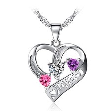 Heart Necklace 14k White Gold Plated 3 Heart Crystal Heart Pendant Necklace