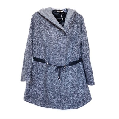 Hem & Thread Hooded Swing Tweed Coat Gray S/M