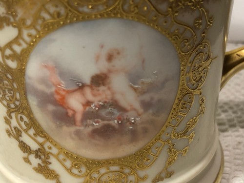 HAND PAINTED CHERUBS MUSTACHE MUG CUP AK FRANCE LIMOGES, Excellent Condition - Picture 3 of 5