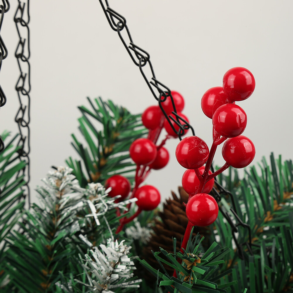 3D Christmas Artificial Hanging Basket with LED String Lights Pine Cones&Berries eBay