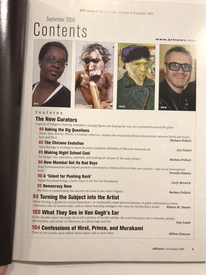 ARTnews Magazine SEPT 2009 The New Curators HIRST PRINCE MURAKAMI VAN GOGH's EAR - Image 2 of 4