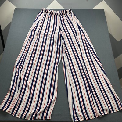 Show Me Your MuMu Wide Leg Pants Women's Size Large Red White Blue Striped Pants