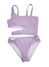 Purple One-Shoulder Bikini Set Cutout Design Adjustable Straps Bottoms Size L