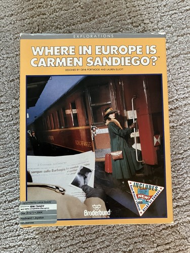 WHERE IN EUROPE IS CARMEN SANDIEGO IBM/TANDY VTG PC GAME COMPLETE IN BOX NICE!