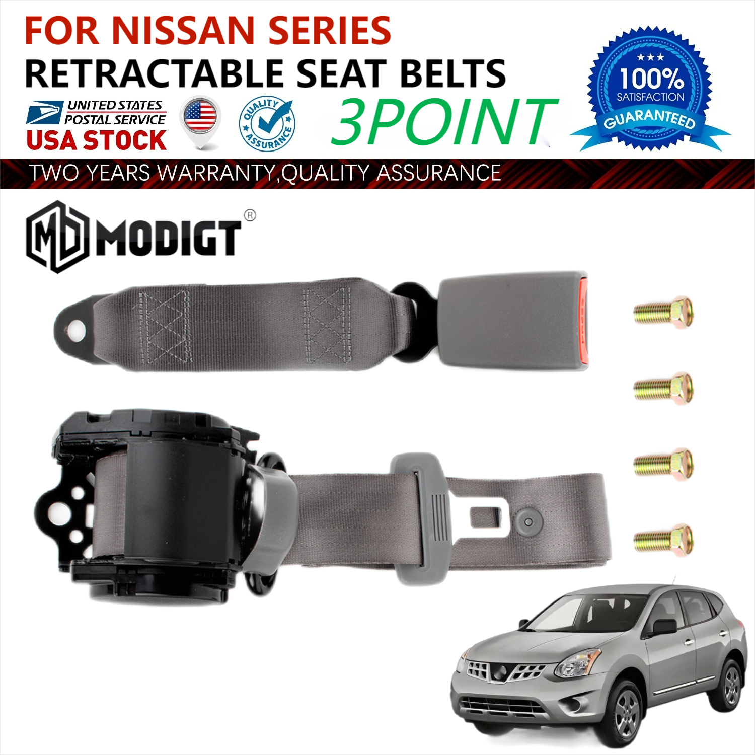 Emergency locking function 3 Point Seat Belt Set Adjustable For Nissan Rogue