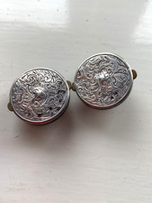 Pair Antique Bachelor Buttons Studs  Floral Silver Fronts 1"