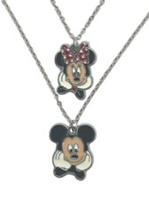 Minnie And Mickey Mouse Faces Metal Charm Pendant Necklace Set of 2