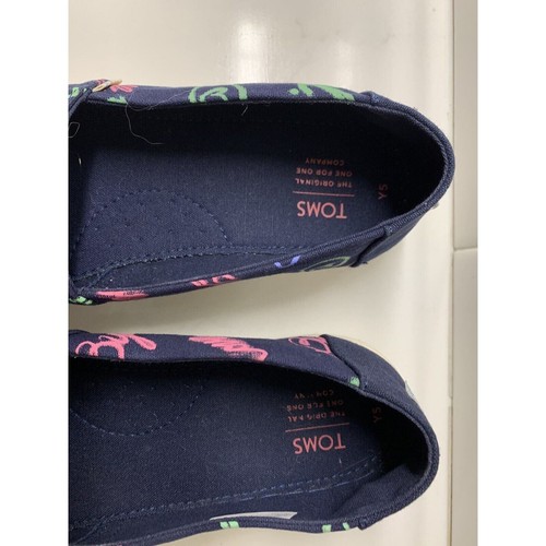 TOMS Shoes Youth Sz 5 Navy Griffiti Canvas Slip On Sneakers Spell Outs Comfort - Picture 3 of 8