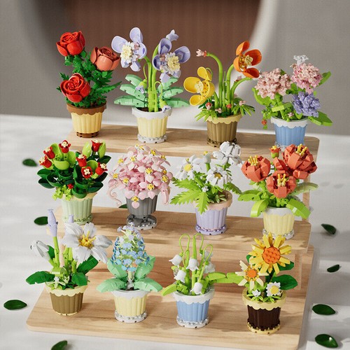 Mini ramo rosa girasol flor cesta bloques de construcción ladrillos juguetes para Lego - Imagen 3 de 29