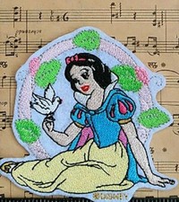 Snow White Sitting EMBROIDERED SEW/IRON ON PATCH 3.5" Tall x 4" Wide