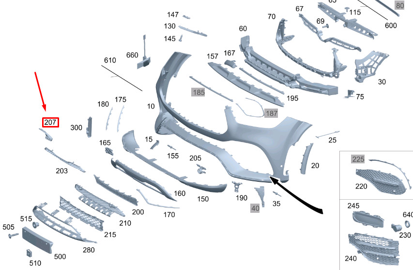 NEW MB GLE W167 FRONT BUMPER RIGHT LOWER AIR DUCT SEGMENT  