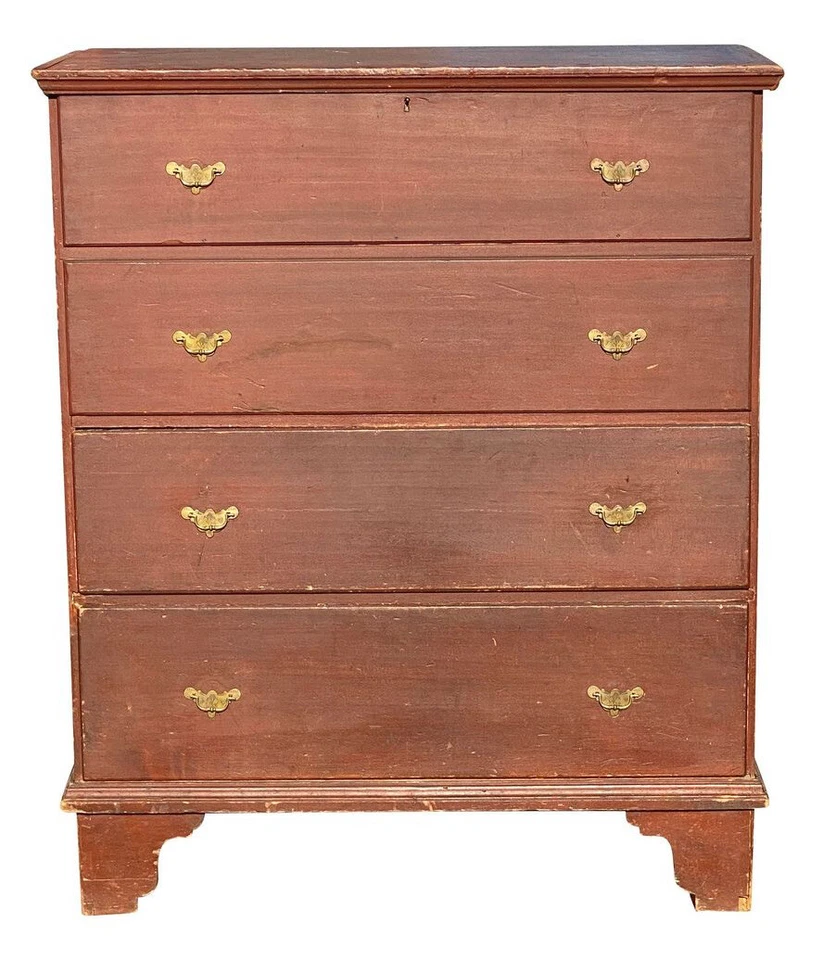 ANTIGUA NUEVA INGLATERRA REINA ANNE PERÍODO ROJO LAVADO DOS CAJONES ELEVADOR CAJA MANTA Foto 3 de 4