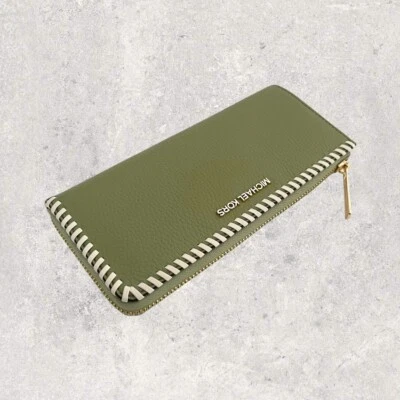 Michael Kors Geldbörse Portmonee Geldbeutel Jet Set Travel Grün Creme Leder NEU