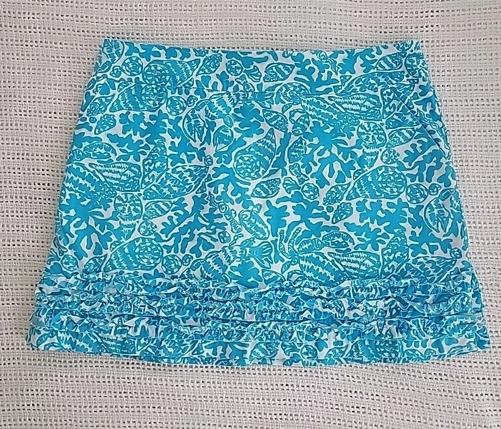 Lilly Pulitzer Skort/Skirt-Womens Size 6-Seashells-Coral-Zip Back-Cotton-Ruffle