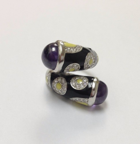 Created Amethyst Onyx CZ Ring in 925 Silver - Picture 3 of 5