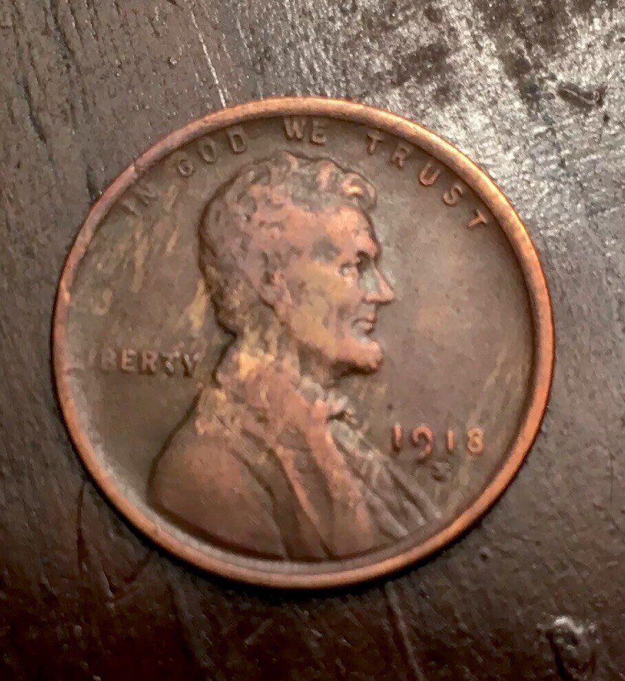 1918 S Lincoln Wheat Penny - Lamination Error & Wood Grain