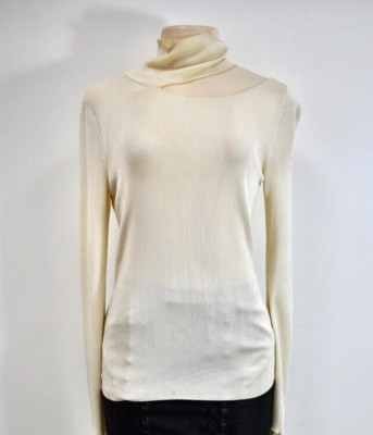 Petar  Petron Ivory Color Silk Women's Long Sleeve Top Size 36 On Sale rg