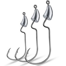 30Pcs Bullet Jig Heads Fishing Hooks Texas Rig Offset Weighted Worm Hook Lures