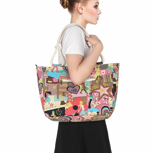 Damen große Strandtasche Beuteltasche Canvas Blumen Schulter wiederverwendbar Shopper 2025 - Bild 7 von 16