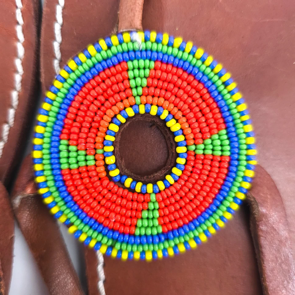 Sandalia Tanga Cuero Medallón Cuentas Vidrio Artesanal Artesanal Aspiga Boho 37 Foto 4 de 4