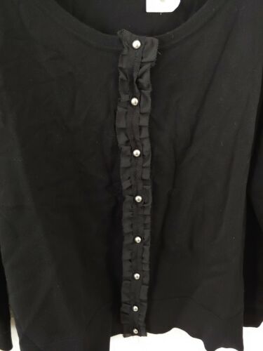 Cato Womens Cardigan Sweater 26 28 Black Ruffle Button Front 3/4 Sleeves - Picture 3 of 8