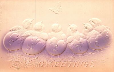Easter Greetings Sunday Holiday Religious Chicks Eggs Embossed Vintage Postcard