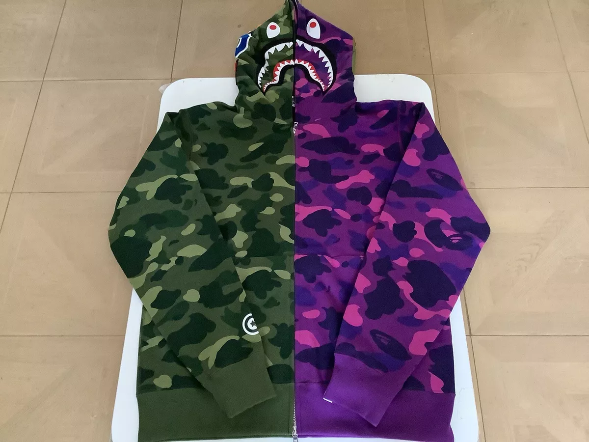 AUTHENTIC APE BAPE COLOR CAMO SEPARATE SHARK FULL ZIP HOODIE GREEN XL NEW MENS