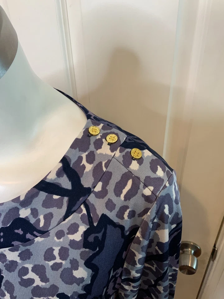 Vestido Tory Burch Azul Blanco Floral Botón al Hombro, Talla XL Foto 2 de 4