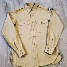 Vintage 40s US Military Khaki Twill Shirt Vtg WWll Army Utility Patton Patch M